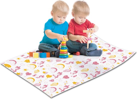 Spatmat voor kinderen op een Rol - waterdicht - waterproof - kleed Onder de Kinderstoel - 100x120 Wegwerp Vloermat Onder Kinderstoel - Baby - Maaltijd-Picknick-Knutselen - Kinderdagverblijf - School - tafelkleed - Eenhoorn Motief - 30 stuks van Merkloos — afbeelding 3