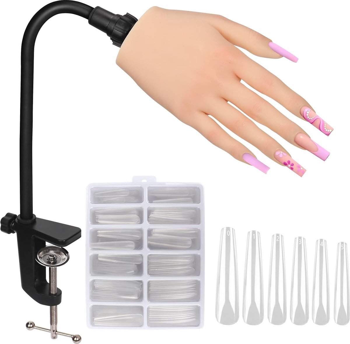 Goedkoopste Acrylnagels Oefenhand Verlengingsset - Complete Set voor Nagelverlenging - Realistische Oefenvingernagel - Nageltechnieken Oefenen - Inclusief Accessoires