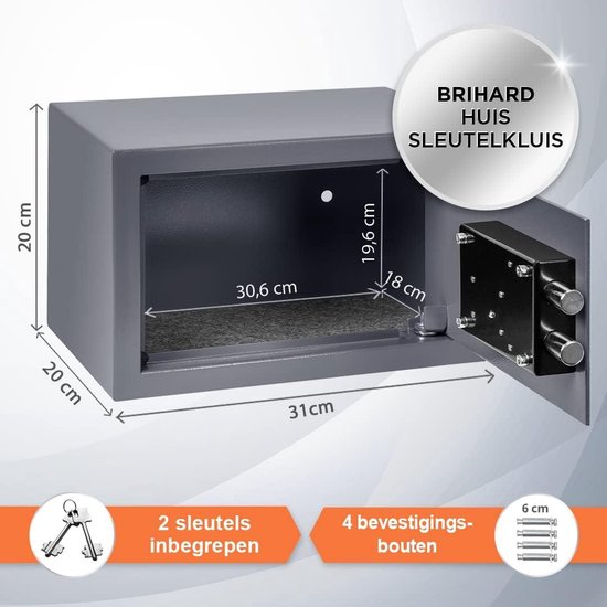 Kluis Zilver Staal 20x31x20cm Elektronisch slot