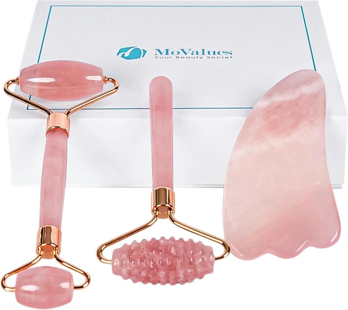 Goedkoopste Rozenkwarts Roller en Gua Sha Massage Tools – Jade Massageroller Gezicht Multifunctioneel 100 Kwarts Natuursteen, Gecertificeerd, Anti Rimpel Roller, Vermindert Donkere Kringen, Ontstekingen