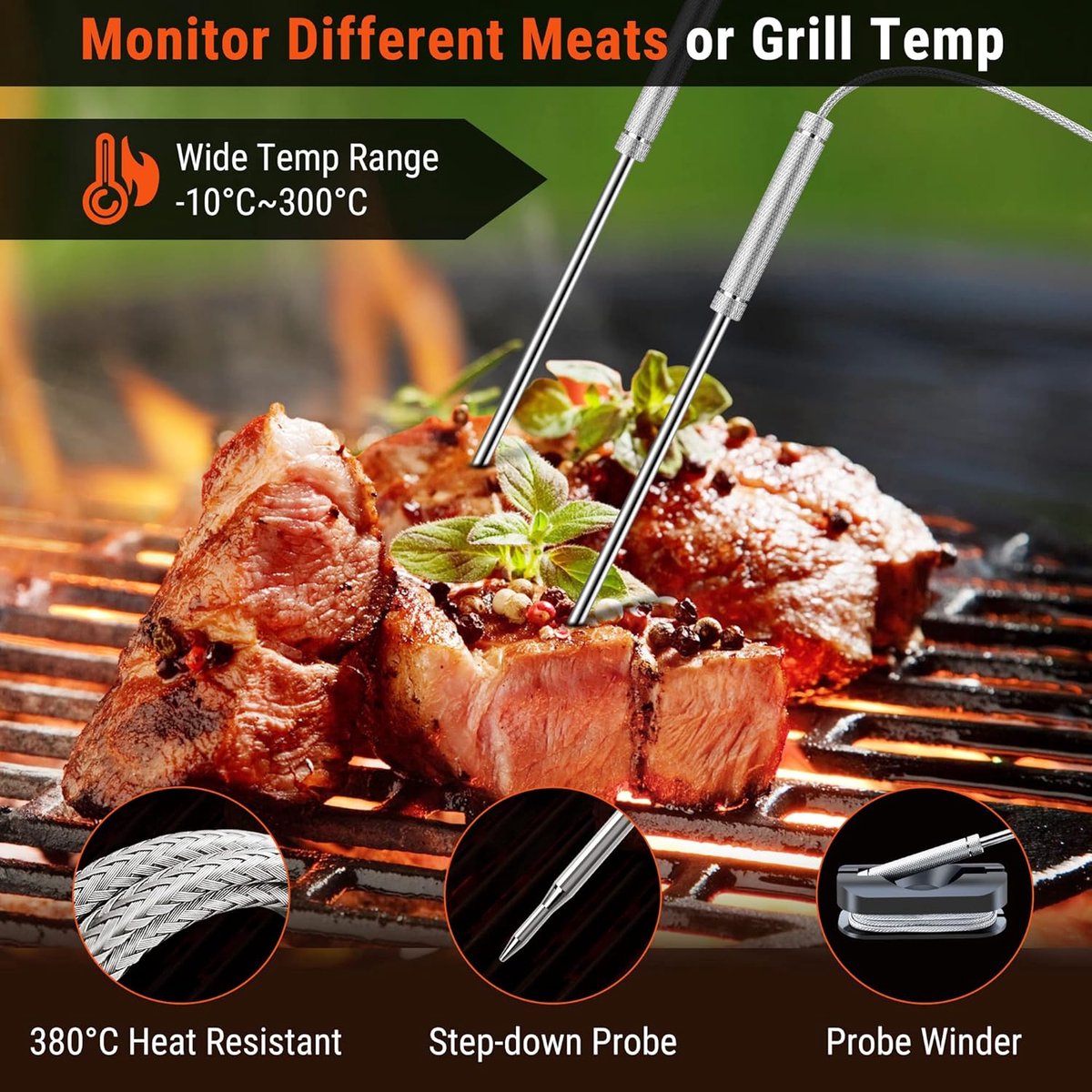 2 Thermomètres à viande pour griller | Thermomètre de gril numérique Lecture instantanée avec minuterie de sondage de rétroéclairage,Thermomètre de lecture instantanée Barbecue à piles Zcsxk