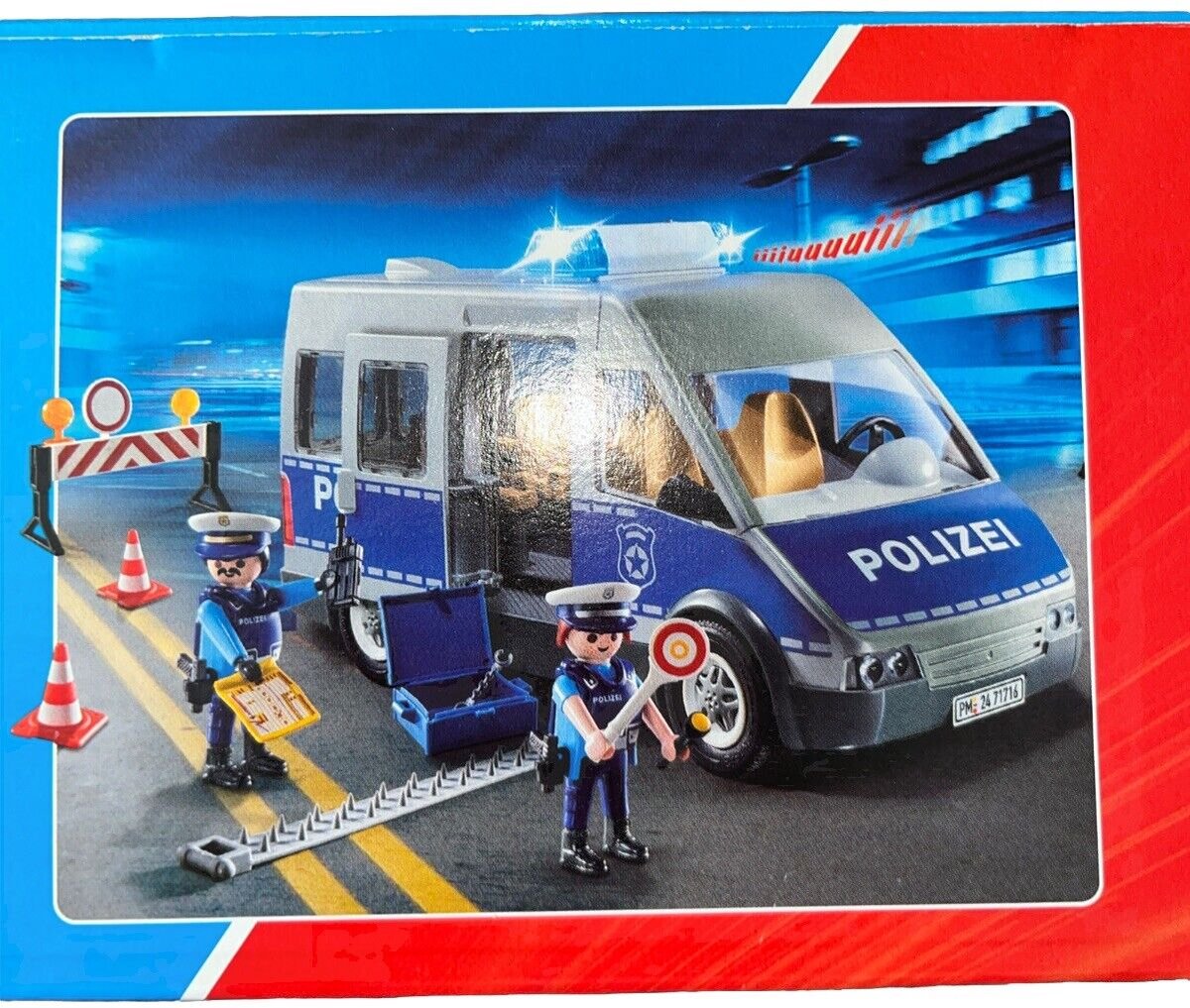 Playmobil politiebus met wegblokkade  Opschrift Polizei