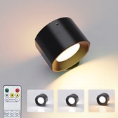 KL Home® Oplaadbare wandlamp - Wandlamp Binnen - USB Oplaadbaar - Draadloos - Dimbaar – Batterij - Slaapkamer - Woonkamer - Nachtlampje - 360° rotatie - Zonder Boren - Afstandsbediening - Touch Control - Trapverlichting - Zwart