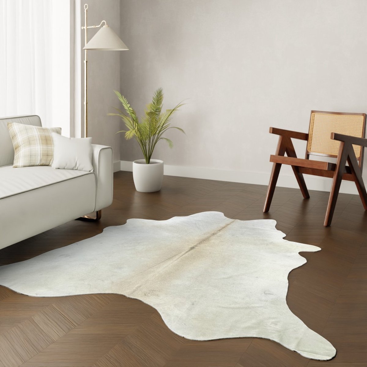 Witte crème koeienhuid kleed - XL gebroken wit koeienkleed vloerkleed koeienvel - off white dierenvel dierenhuid vloer