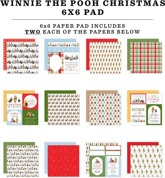 Echo Park - Bloc de papier de Noël Winnie l'ourson 6 x 6 pouces (WPC386023)