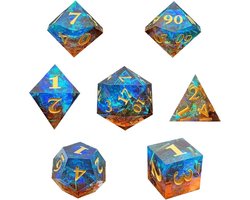 Lapi Toys - Dungeons and Dragons dobbelstenen - DnD Dice - Polydice - Dobbelstenen Dungeons Dragons - D&D dobbelstenen - DnD Dice Set - 1 set (7 stuks) - Sharp Edge - Resin - Oranje - Blauw