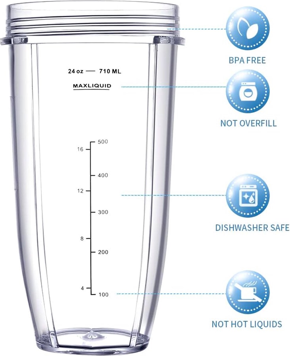 32oz/24oz mok Geschikt voor blender voor Ninja, 1* 32 oz kopje, 1* 24 oz kopje, 1* kopje deksel, 1* 7 Fin Extractor-bladen Geschikt voor Nutri Ninja Auto iQ BN801 BL640-30 BL642-30 (4 stuks) – foto 6