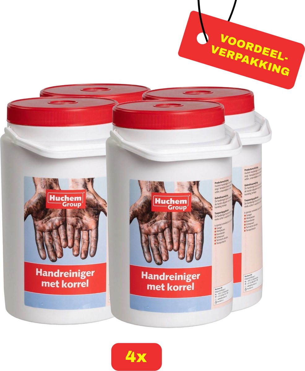 Goedkoopste 4 x Huchem Garagezeep met korrel 3kg - Industriële handzeep - Werkplaats - Garage - Voordeelverpakking