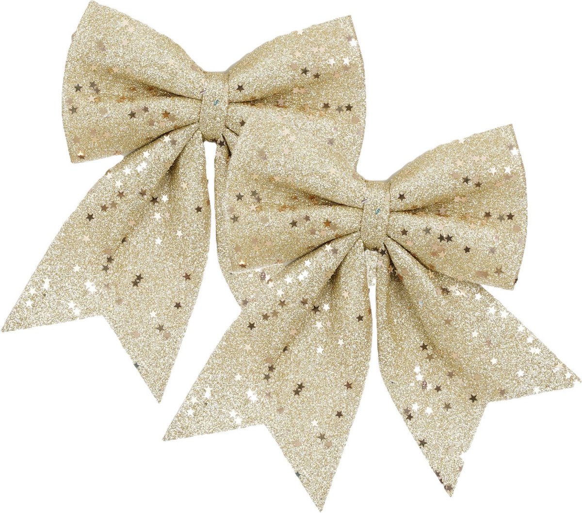 House of Seasons Kerst strik ornamenten - 2x - champagne - 20 x 24 cm - polyester - kerststrik
