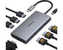 2 HDMI Display Port 8-in-1 Docking Station - Multi Monitor Adapter - VGA - 3 USB 2.0 - 100W PD - MacBook Pro/Air 2021-2016 HP Elitebook Dell XPS Lenovo