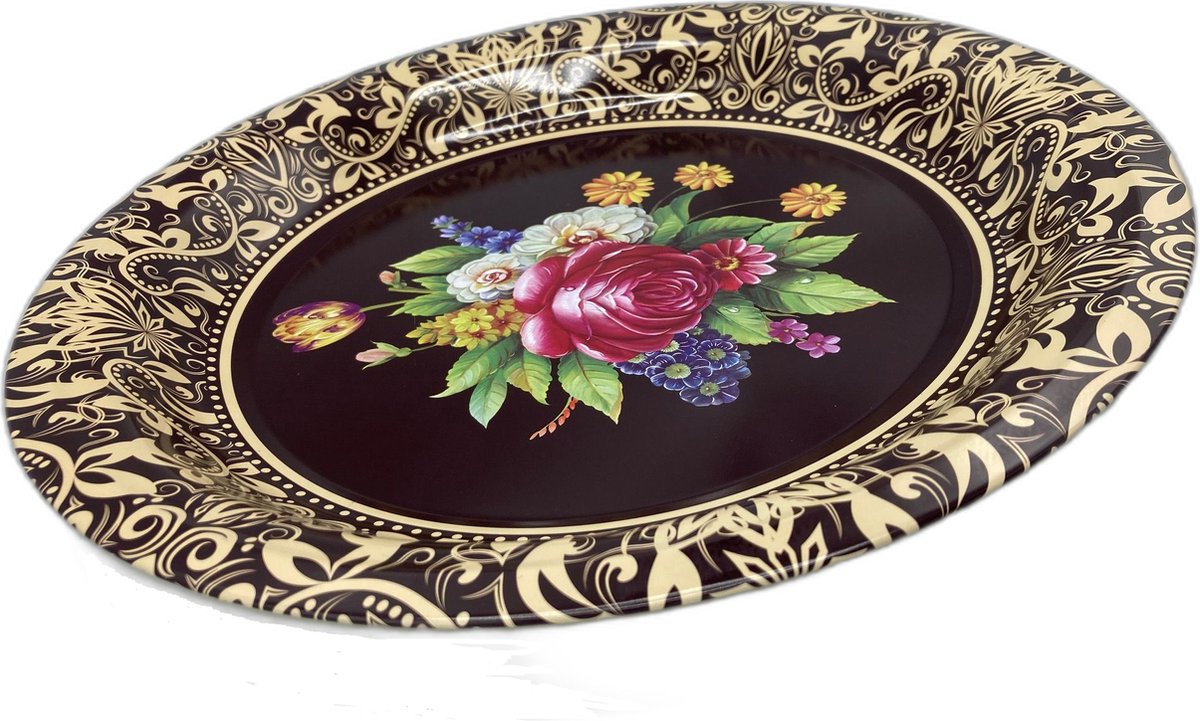 Dienblad - Fruitschaal - Aluminium - Bloemmotief - 36 cm