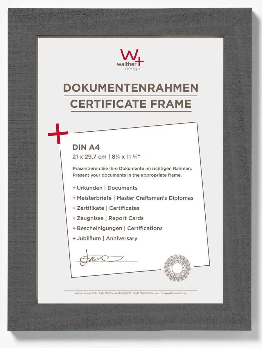 Walther Home - Houten lijst - Fotoformaat 21X29,7 cm (DIN A4) - Grijs