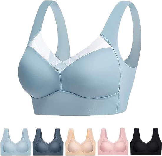 Foto: Lb products bh zonder beugel maat xxl licht blauw extra comfortabele sport bh zwangerschaps bh beugelloze bh met push up magic bra