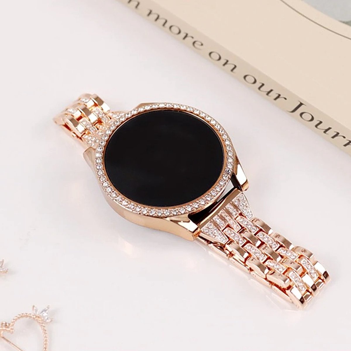 Luxe Bling Case en RVS Horlogeband geschikt voor Samsung Galaxy Watch 6 44mm- Galaxy Watch 6 Accessoires, Horlogeband en Case Set, Beschermcase en RVS Band voor Galaxy Watch 6