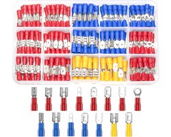 Assortiment Kabelschoenen - 280 Stuks - Professioneel kabelschoen - kleur blauw rood en geel - Kabelschoen - Kabelschoenset - platte steekhulzen - knijpverbinding met isolatiehulzen - kabelconnectoren voor elektriciens
