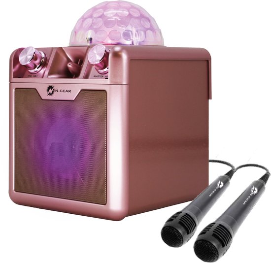 N-GEAR Disco Block 410 - Karaoke Set - Bluetooth Speaker - Party Box met 2 Microfoons - Space Pink - Limited Edition