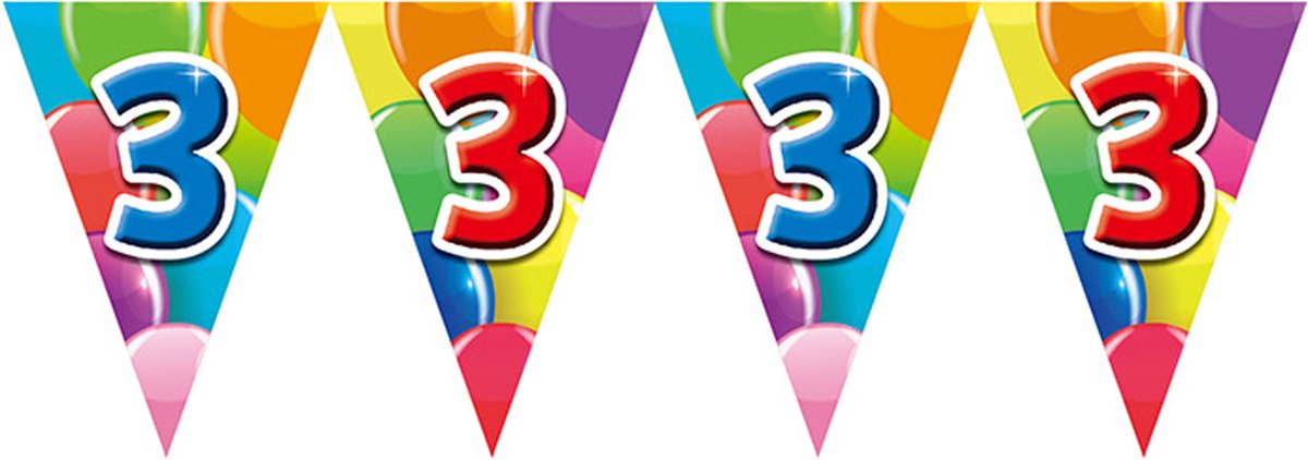3x Vlaggenlijn 3 jaar 10 meter - Verjaardag Feestje Vlag Vlaggen Versiering Slinger Feestdecoratie Decoratie