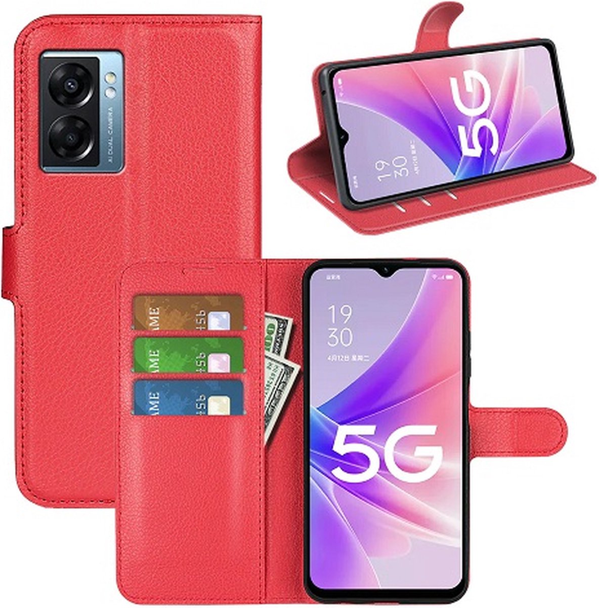 OPPO A77 Hoesje Met Pasjeshouder Bookcase Rood