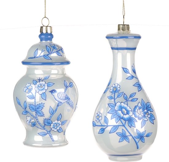 Goodwill Christmas Hanger Vase Delft Bleu Wit- Blauw H 12,5 cm Voordeelass. Par 2 pièces