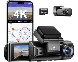 AZDome M550 Pro 2CH 2025 versie - 4K Wifi GPS dashcam voor auto - 4K + FullHD resolutie - Parkeerbeveiliging - 64gb MicroSD - 3,0 inch LCD scherm - 170 + 140 graden kijkhoek - Nachtzicht