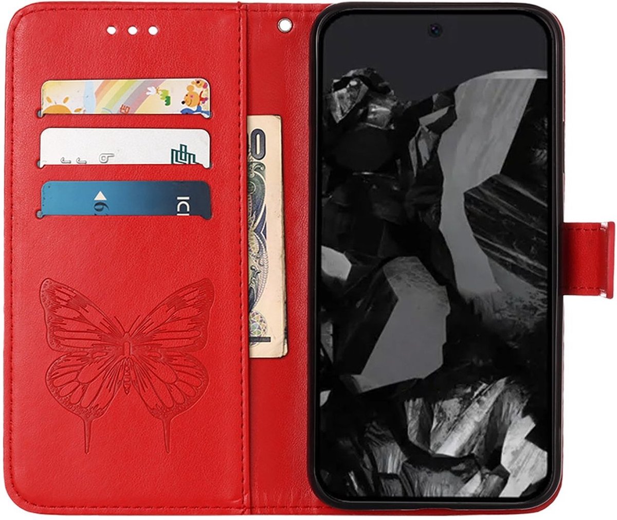 Mobigear Telefoonhoesje geschikt voor Google Pixel 9 Pro Hoesje | Mobigear Butterfly Bookcase Portemonnee | Pasjeshouder voor 3 Pasjes | Telefoonhoesje voor Pinpas / OV Kaart / Rijbewijs - Rood