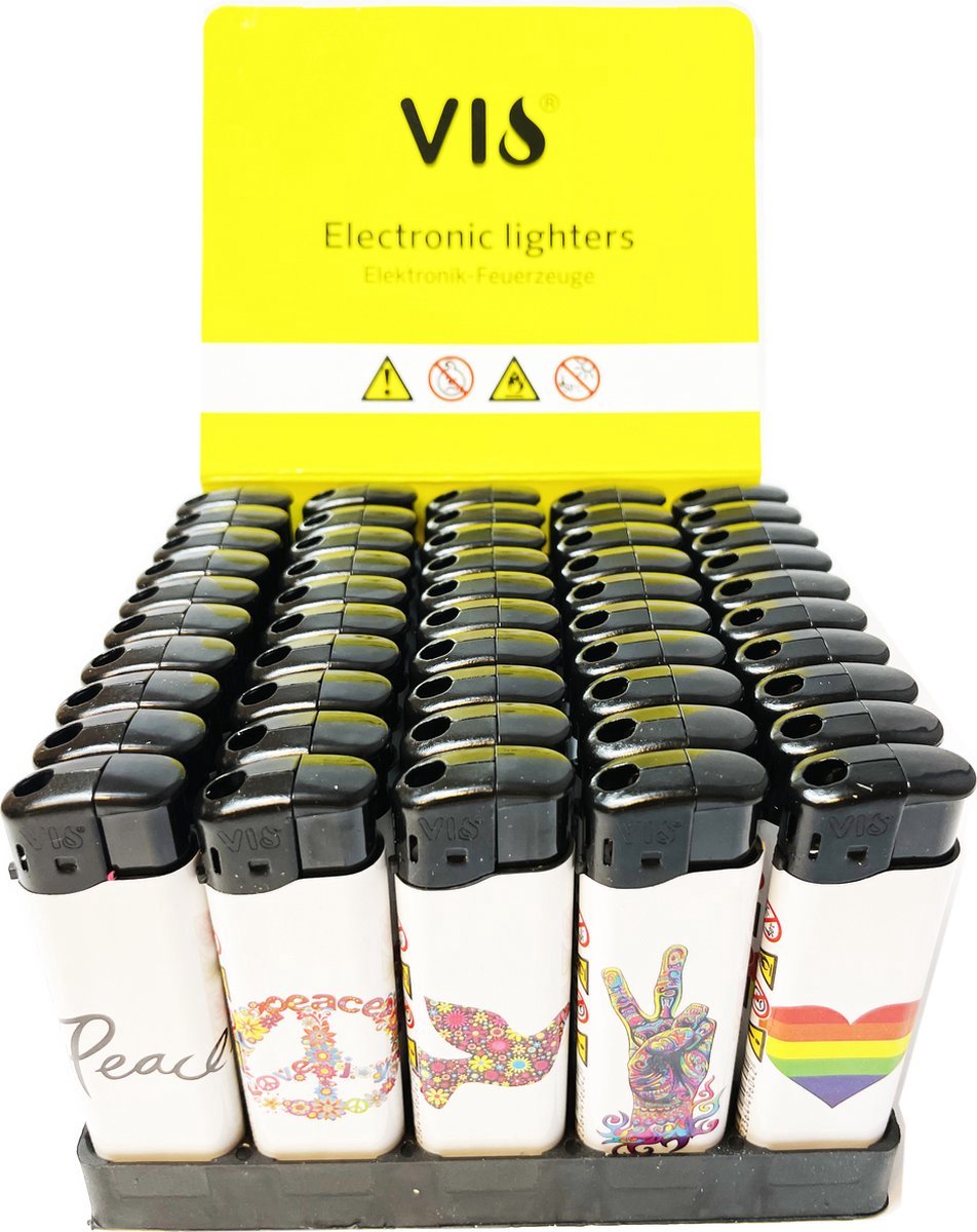Goedkoopste Unilite Aanstekers 50 stuks in tray - Peace print - navulbaar klik aansteker - electronic lighters gas fles
