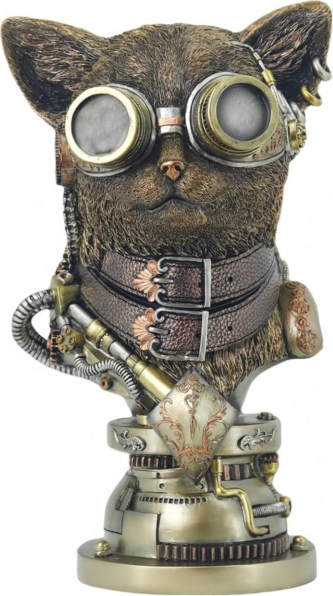 Boutique Trukado - Decoratief beeld/Figuur - Steampunk Kat buste 33,2cm - polyresin - veel details