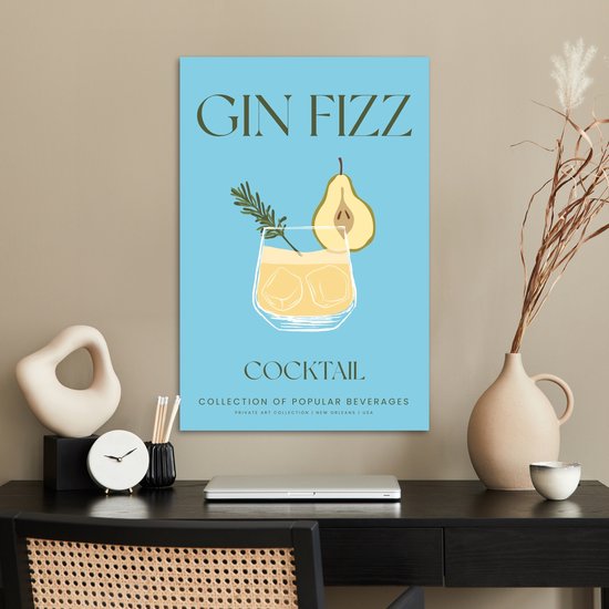 Affiche 60x90 cm - Vintage - Cocktail - Gin Fizz - Blauw - Posters - Décoration murale cuisine - Décoration murale salon - Accessoires décoratifs - Décoration murale chambre