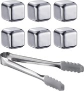 Bol.com Herbruikbare IJsblokjes met Tang - Ideaal voor Drankjes Koelen zonder Verdunnen - Praktische Koelblokjes van RVS 7 Stuks aanbieding