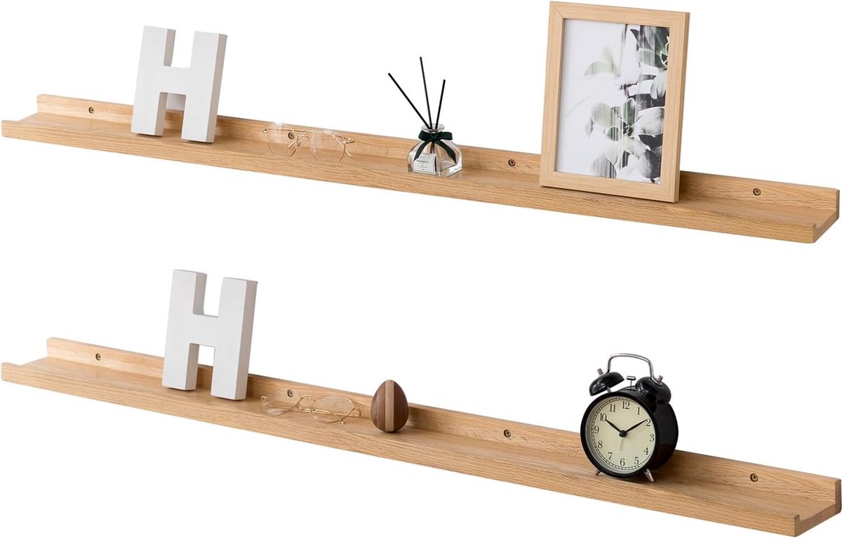 Goodivery ® Houten Wandplank Set van 2 - Zwevende Planken van Massief Eikenhout voor Woonkamer, Slaapkamer, Badkamer