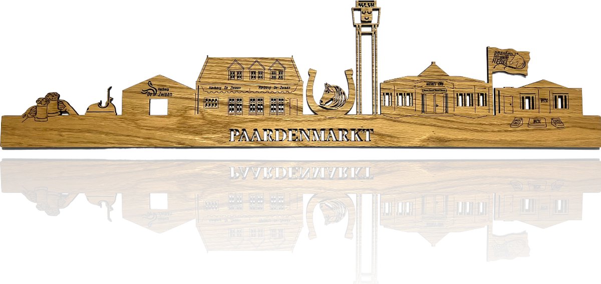 Skyline van Paardenmarkt Hedel - Eikenhout - 150cm - Wanddecoratie van hout