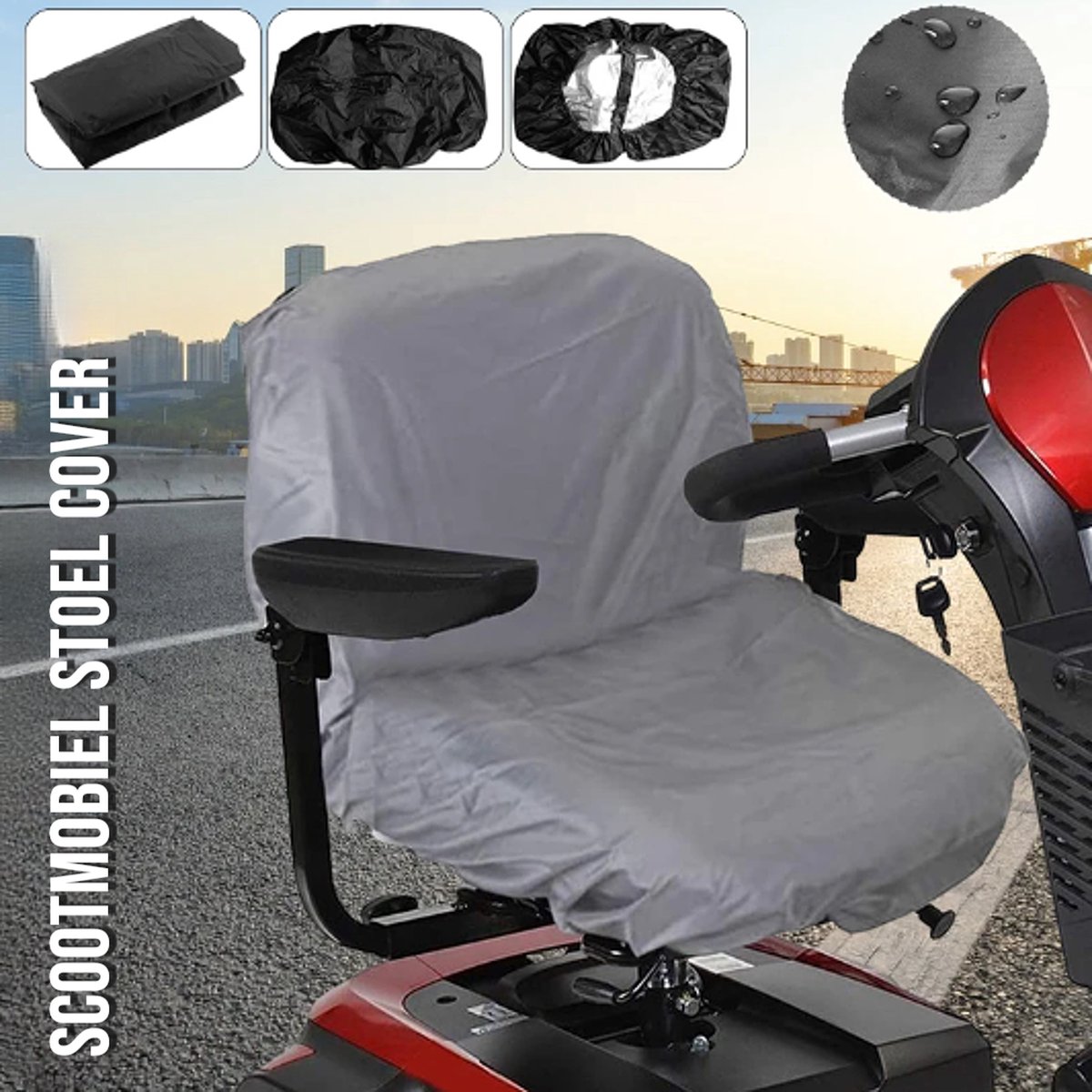 Goedkoopste Allernieuwste.nl® Waterdichte Scootmobiel STOEL Cover Afdekhoes Regenhoes - Stoel Zitting Droog Houden - Kleur Grijs