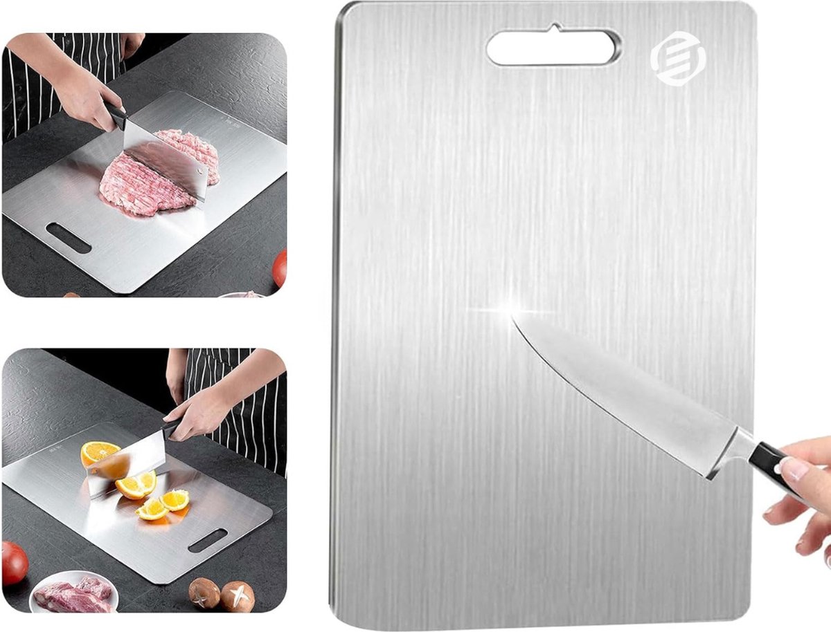 Equivera Titanium Snijplank - Geen Plastic - Geen Geurtjes - Roestvrij - Cutting Board - Anti Bacterieel - Vaatwasserbestendig