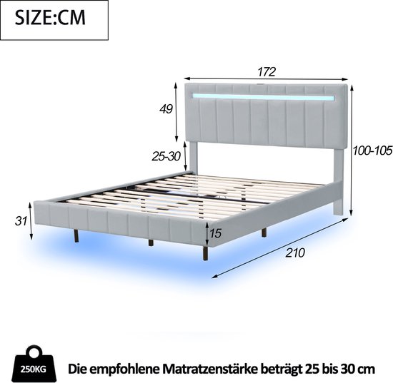Novilla Gestoffeerd bed 140 x 200 cm, bedframe met lattenbodem en rugleuning, huidvriendelijk linnen materiaal voor volwassenen, tweepersoonsbedframe, beige