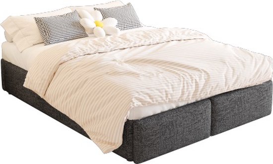KOMHTOM Lit double Lit pour adulte 140x200 cm avec rangements hydrauliques et 2 tiroirs gris