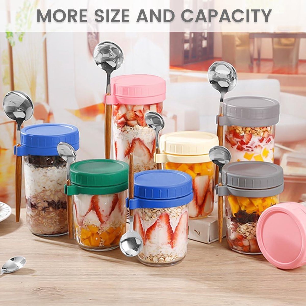 Set 2 Tasses à Céréales 2-en-1 - 560ml + 310ml - Anti-fuite - Portable Avec Cuillère - Rose Et Blanc