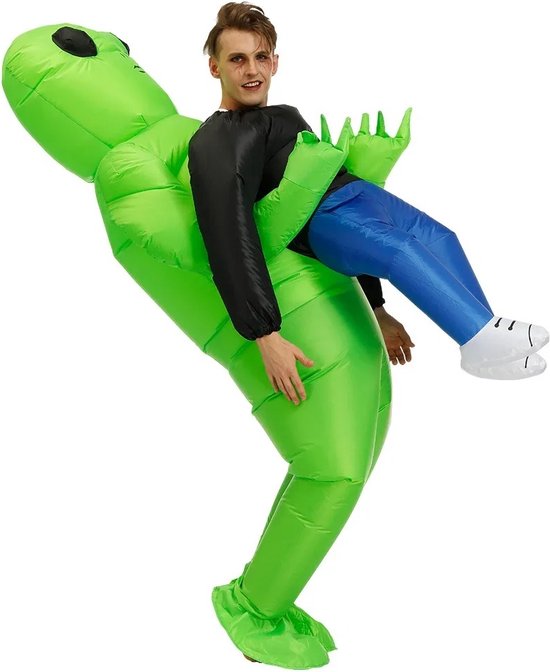 Foto: Itsin alien kostuum groen volwassene opblaasbaar halloween carnaval feest 150 195cm ventilator polyester