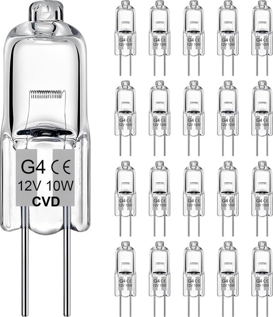 CVD® 10-STUKS - G4 HALOGEEN LICHTBRON - 10 WATT - 12V - WARM WIT - DIMBAAR