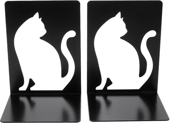 1 paar boekensteunen, metalen boekensteunen, boekenorganizer, antislip, krasbestendig, roestvrij boekensteunen, uniek ontwerp, geschikt voor kinderen, volwassenen voor gebruik thuis, op kantoor, in de bibliotheek - witte kat