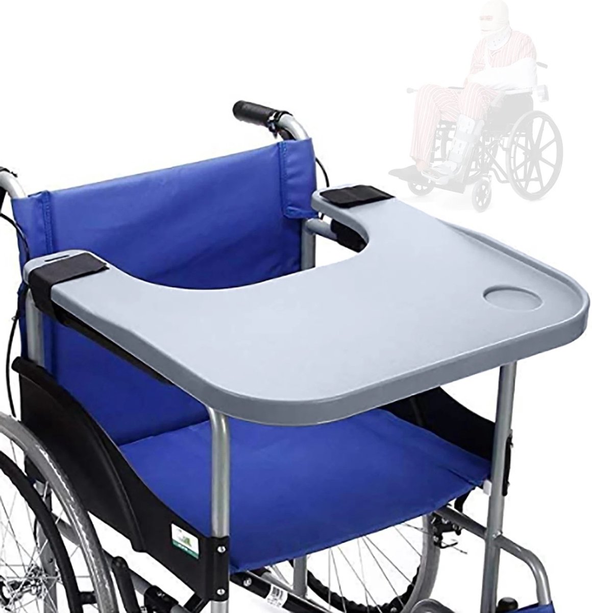 Goedkoopste DHN Rolstoeldienblad met 2 drankhouders - Accessoires voor gehandicapten - Rolstoelaccessoire - Grijs