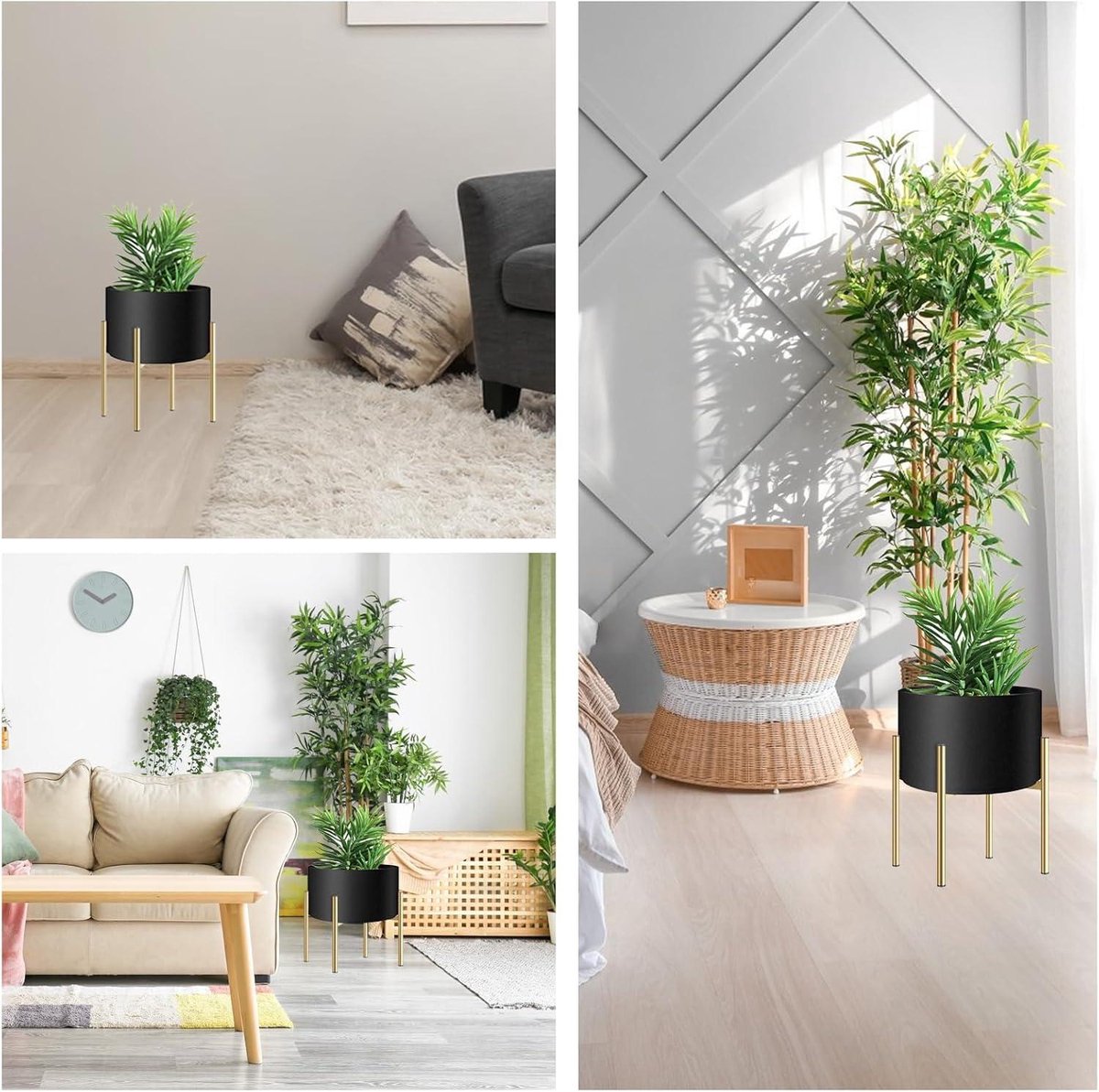 Relaxdays Bloempot standaard, bloemenstandaard inclusief pot, modern, plantenstandaard metaal, HxD: 60 x 21,5 cm, goud