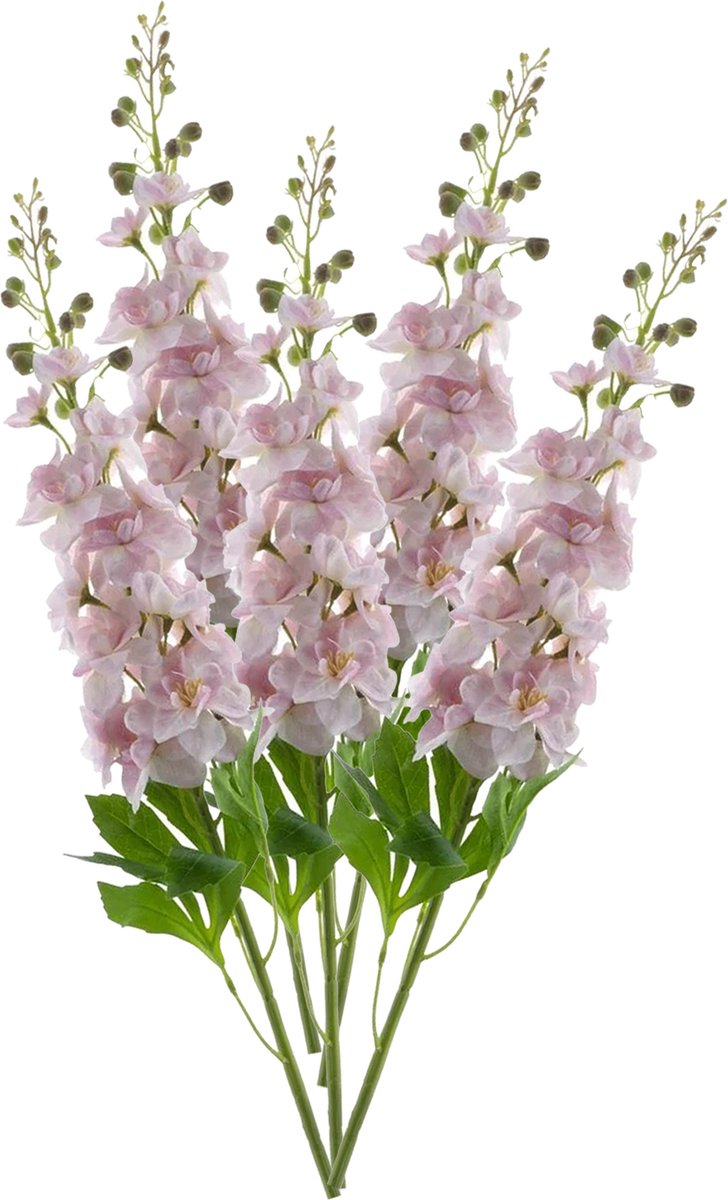 Bellatio Design Kunstbloem bloesemtak ridderspoor - 5x - 87 cm - licht roze - kunst zijdebloemen - bloesem tak Lichtroze