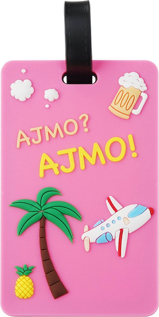 Bagagelabel - Ajmo Ajmo! (Betekenis: Afscheidsgroet!) - Roze, gezellig, vakantiemodus - 10.5 x 6.4 Centimeter - Damesdingetjes