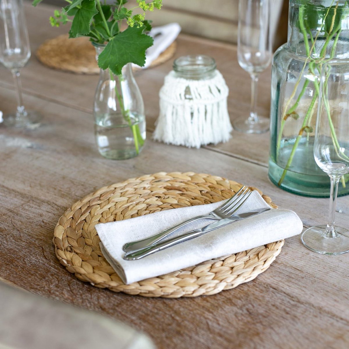 Grote rieten Placemats voor Eettafel, Handgemaakte Waterhyacint Placemats voor Warme Gerechten, Geïsoleerde Hot Pads Ronde Placemats voor Keuken (Zeegras Trivet 30cm-11.8-6st