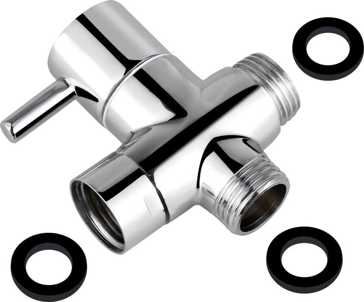 Rusee 3-weg massief messing omstelventiel, G 1/2" (20 mm), omschakelkraan voor het douchesysteem, chroom gepolijst