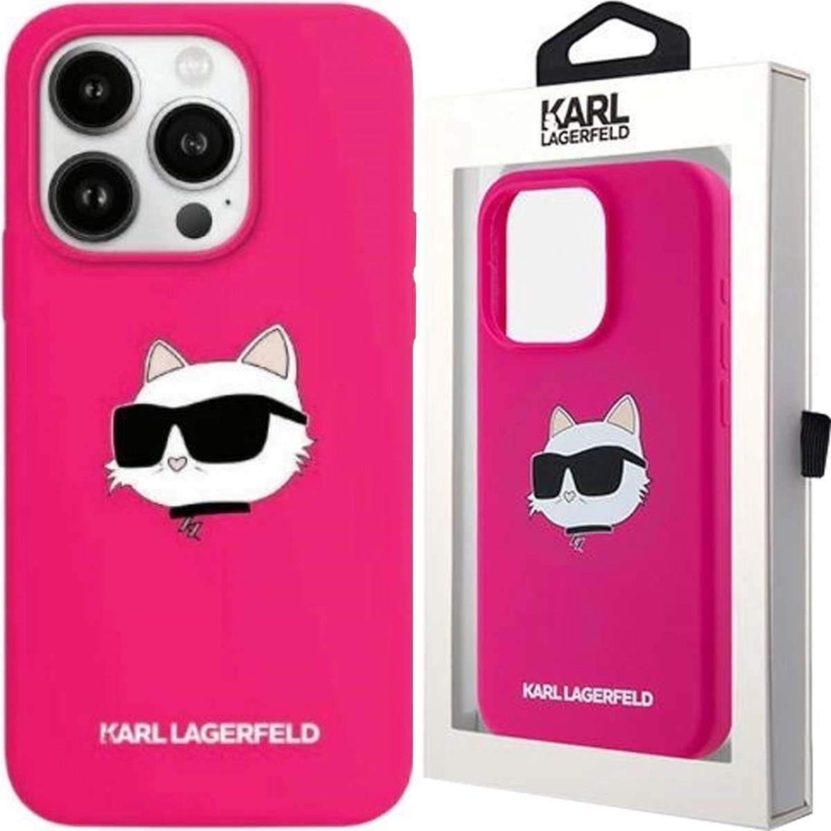 Karl - Lagerfeld - Siliconen Choupette Head MagSafe hoesje voor iPhone - 15 - Pro - roze