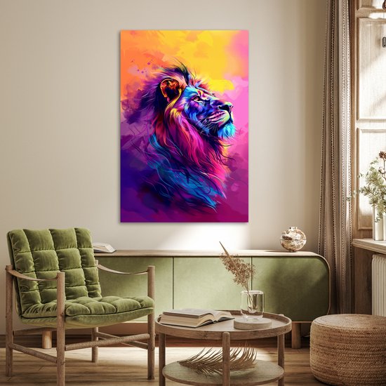 Affiche 80x120 cm - Lion - Peinture- Couleurs - Animaux - Posters - Décoration murale chambre ado - Décoration chambre ado - Accessoires chambre jeunesse ado