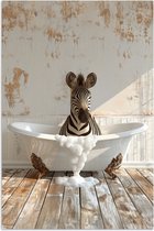 Poster 80x120 cm - Vintage - Zebra - Wilde dieren - Badkuip - Posters - Wanddecoratie badkamer - Muurdecoratie WC - Decoratieve accessoires - Toilet muur decoratie