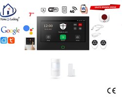 Draadloos / bedraad alarmsysteem met 7-inch touchscreen voor woning/camper/boot/caravan werkt met wifi en sim kaart en met spraakgestuurde apps. (Nederlands of Frans stem en tekst). ST01B