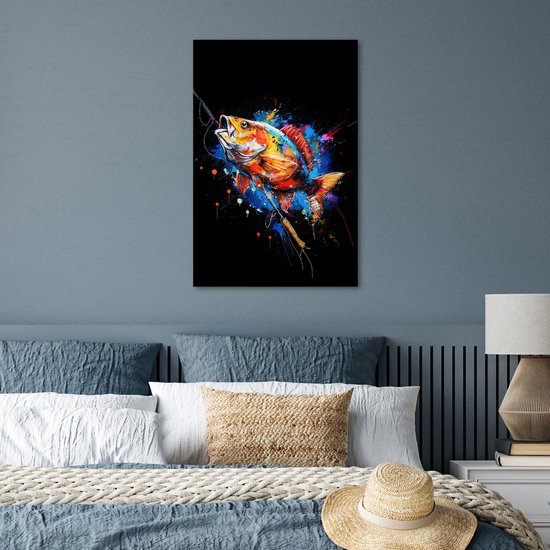 Affiche 40x60 cm - Graffiti - Sport - Pêche - Poisson - Canne à pêche - Posters - Décoration murale pour chambre d'ado - Décoration chambre ado - Accessoires chambre ado